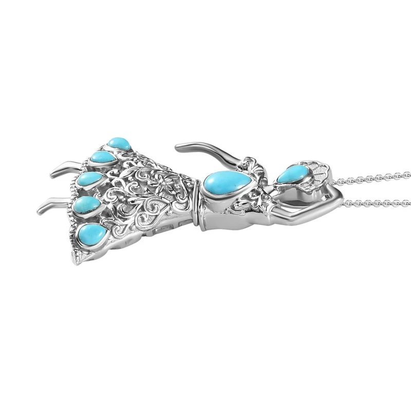 Sleeping Beauty Türkis Anhänger mit Kette, 925 Silber platiniert ca. 1.72 ct
