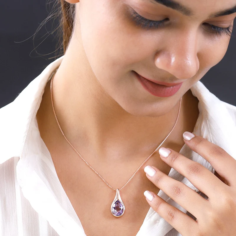 Rose de France Amethyst Anhänger mit Kette, 2er Set, 925 Silber Roségold Vermeil ca. 4,88 ct