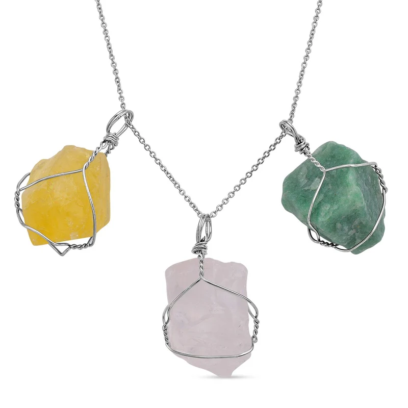 Citrin, grüne Aventurin und weiße Quarz Halskette, Messing und 316L Edelstahl ca. 231.00 ct