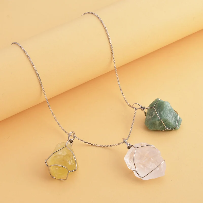 Citrin, grüne Aventurin und weiße Quarz Halskette, Messing und 316L Edelstahl ca. 231.00 ct