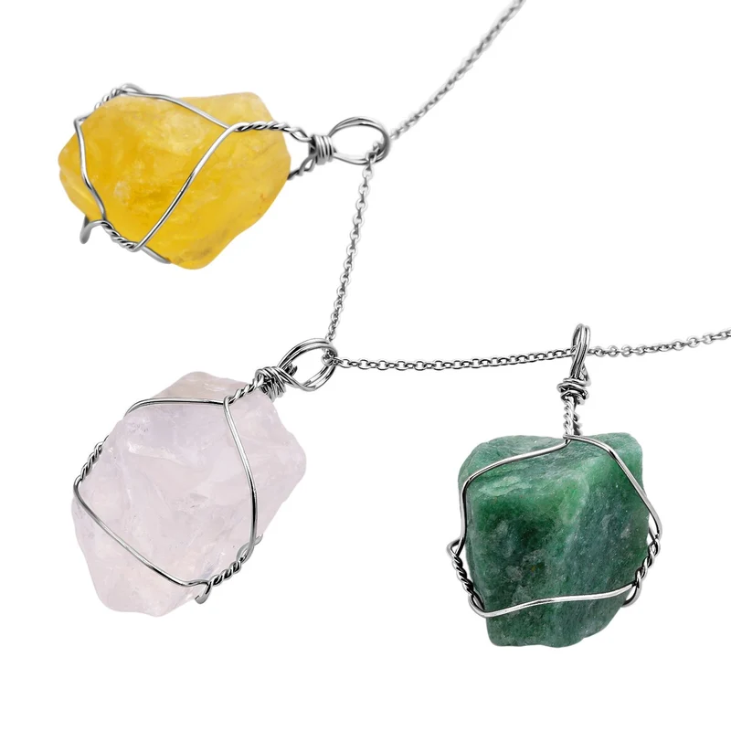 Citrin, grüne Aventurin und weiße Quarz Halskette, Messing und 316L Edelstahl ca. 231.00 ct