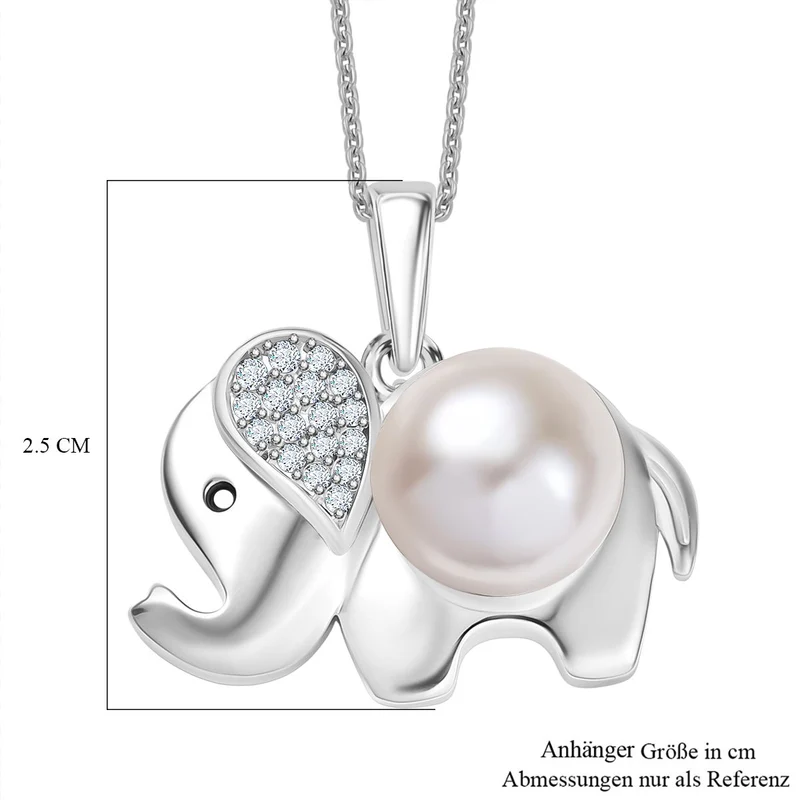 Weiße Süßwasser Perle, Weißer Zirkon Anhänger mit Kette ca. 50 cm, nickelfreies Messing