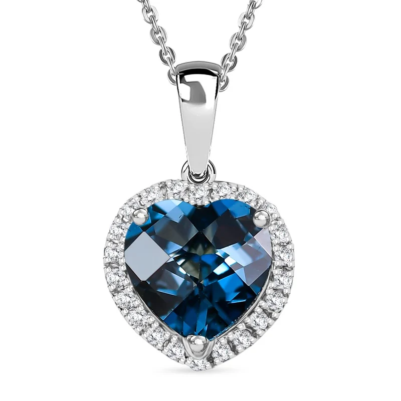 AA London Blau Topas, Weißer Zirkon Schmuckset ca. 50 cm 925 Silber rhodiniert ca. 2.32 ct