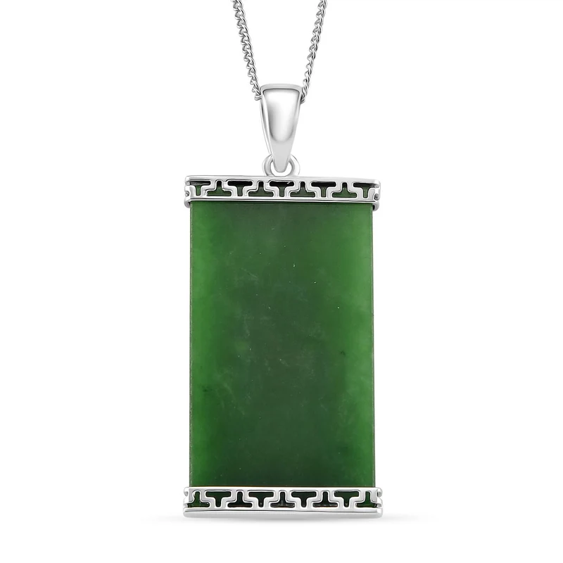 Grüne Jade Drachen-Anhänger mit Kette, 925 Silber rhodiniert, ca. 17.24 ct
