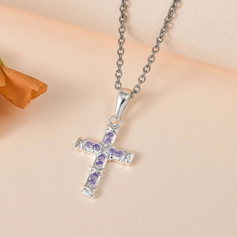 Blauer Zirkonia Anhänger mit Kette, 925 Silber und 316L Edelstahl