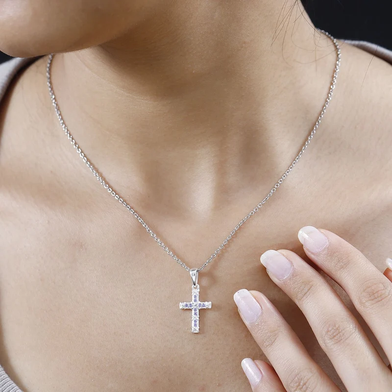 Blauer Zirkonia Anhänger mit Kette, 925 Silber und 316L Edelstahl