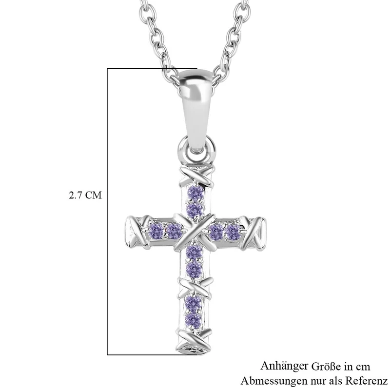 Blauer Zirkonia Anhänger mit Kette, 925 Silber und 316L Edelstahl
