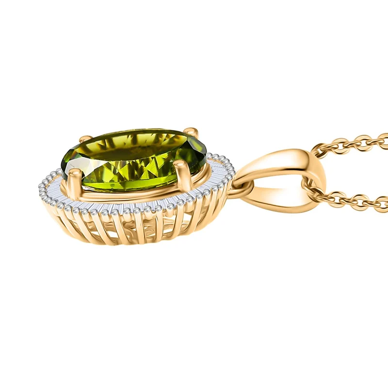 DAS GRößTE PERIDOT ANGEBOT DES JAHRES - D'Joy AAA Peridot, Weißer Diamant Schmuckset ca. 50 cm 925 Silber 750 Gelbgold Vermeil ca. 5.41 ct