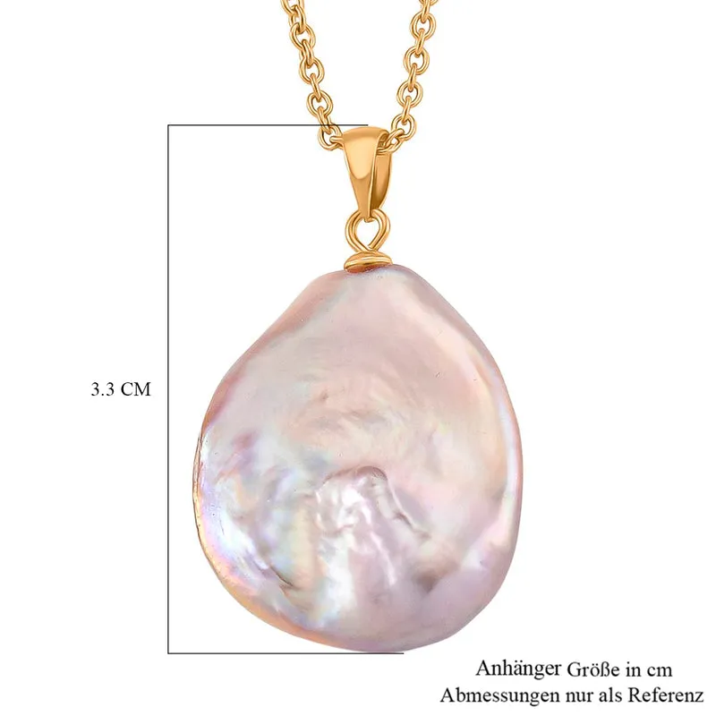 AAA Lila Süßwasser Perle Anhänger mit Kette, ca. 50 cm 316L Edelstahl goldfarben