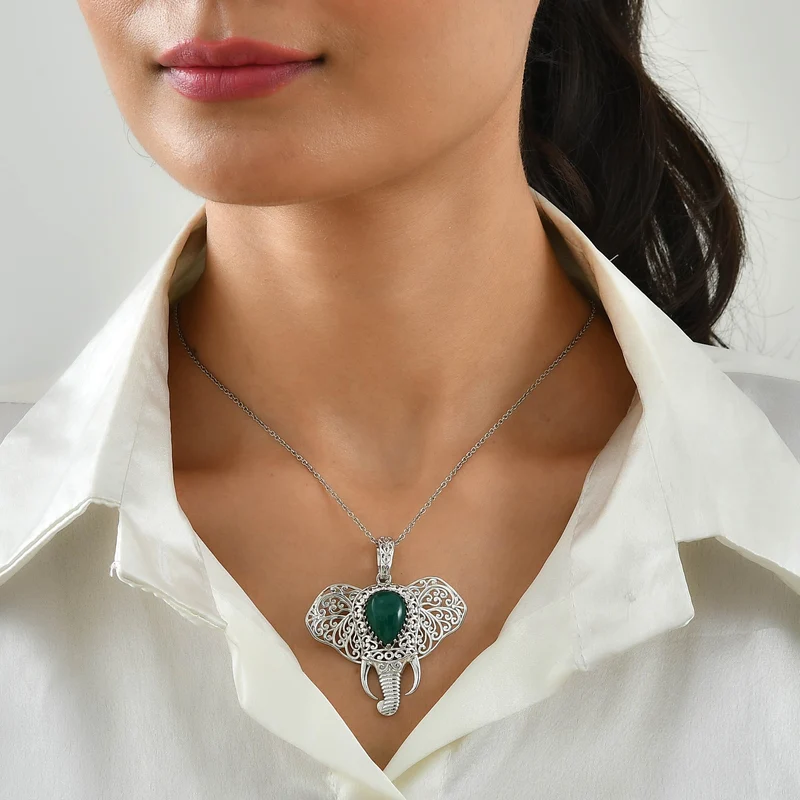 EVER TRUE AA Verde Onyx Anhänger mit Kette, ca. 50 cm ca. 9.84 ct