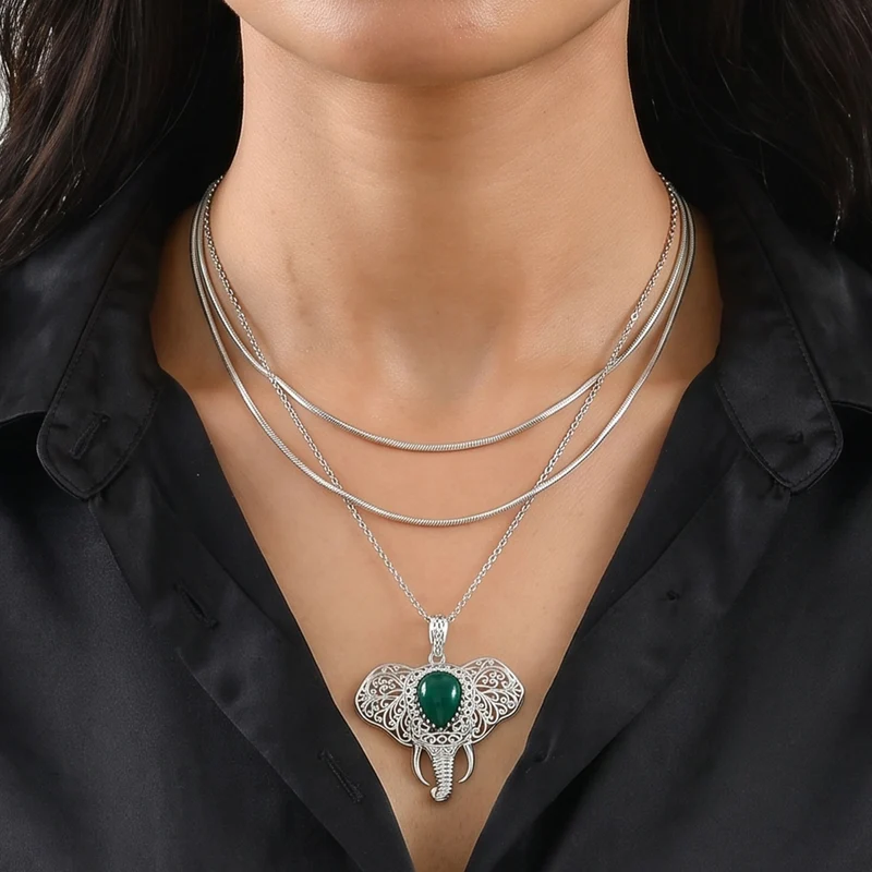 EVER TRUE AA Verde Onyx Anhänger mit Kette, ca. 50 cm ca. 9.84 ct
