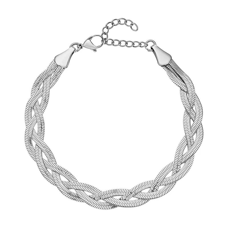 2er Set, Geflochtene Halskette und Armband, Edelstahl silberfarben