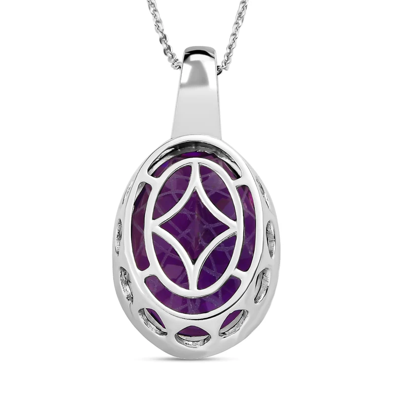 Rose de France Amethyst und weißer Zirkon Anhänger mit Kette, 925 Silber platiniert ca. 17.08 ct