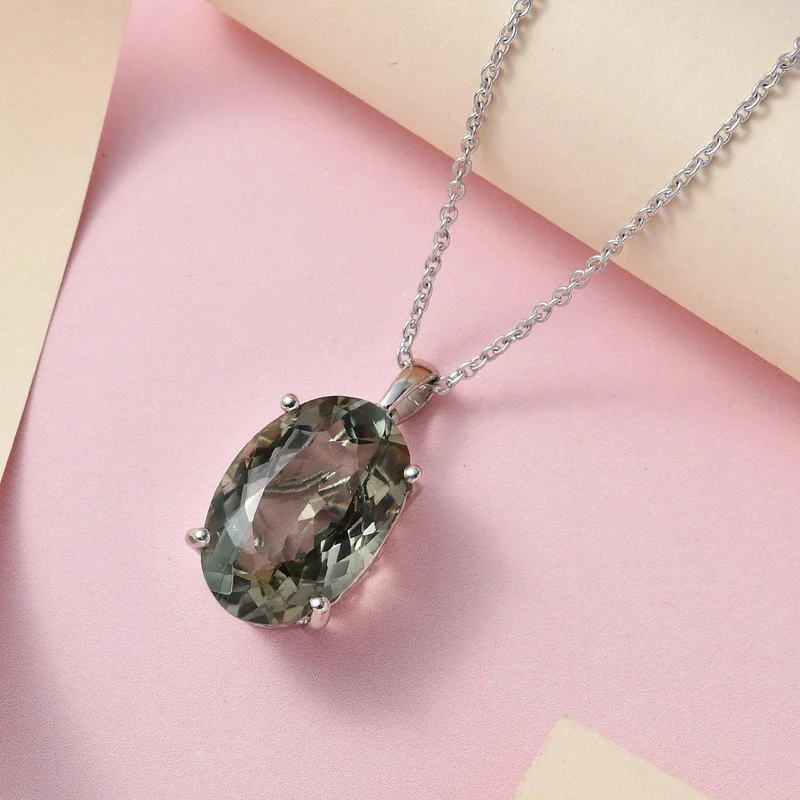 Prasiolith Anhänger mit Kette, 925 Silber platiniert ca. 15,00 ct