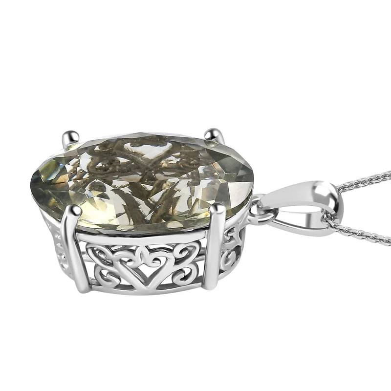 Prasiolith Anhänger mit Kette, 925 Silber platiniert ca. 15,00 ct