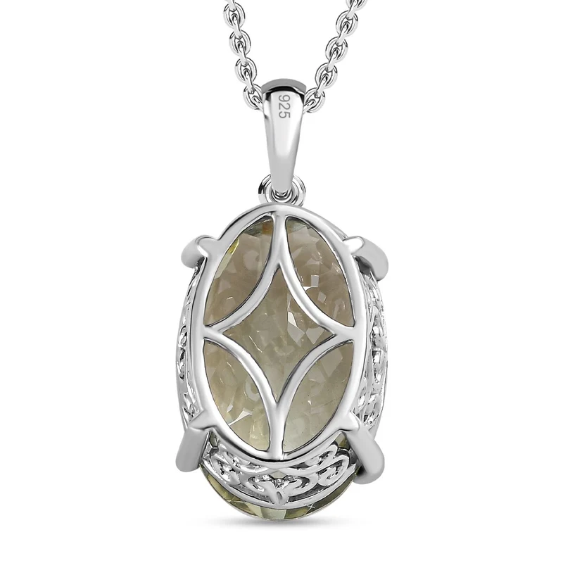 Prasiolith Anhänger mit Kette, 925 Silber platiniert ca. 15,00 ct