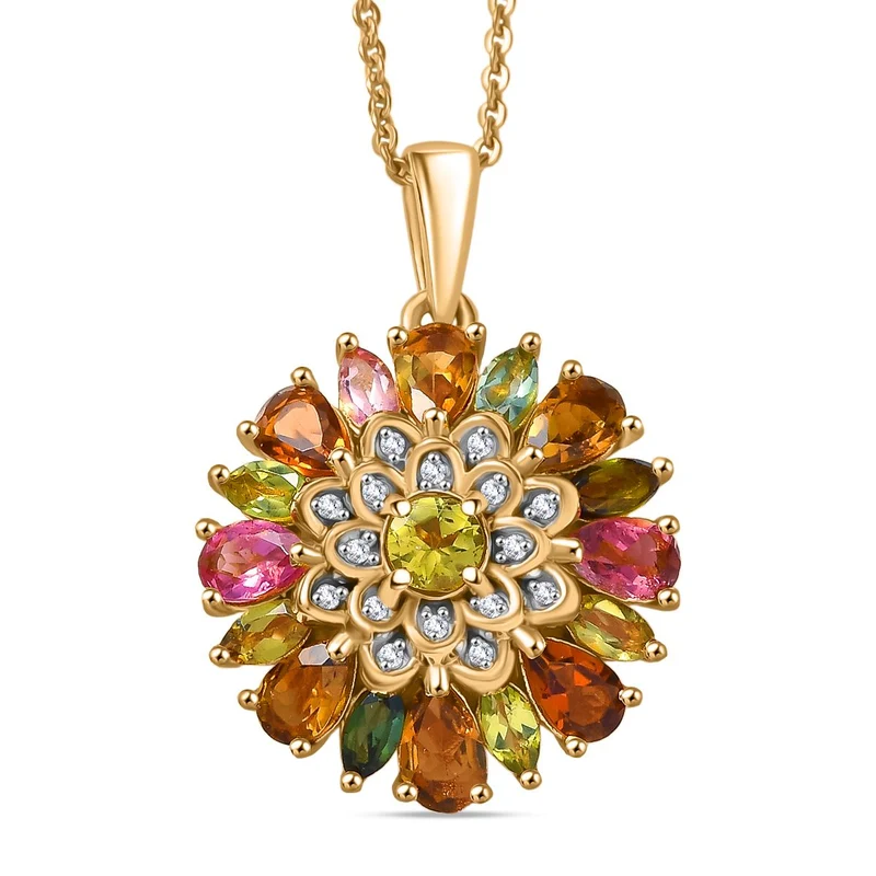 Naturblüte-Mehrfarbig-Turmalin Schmuckset 925 Silber 750 Gelbgold Vermeil ca. 2,83 ct.