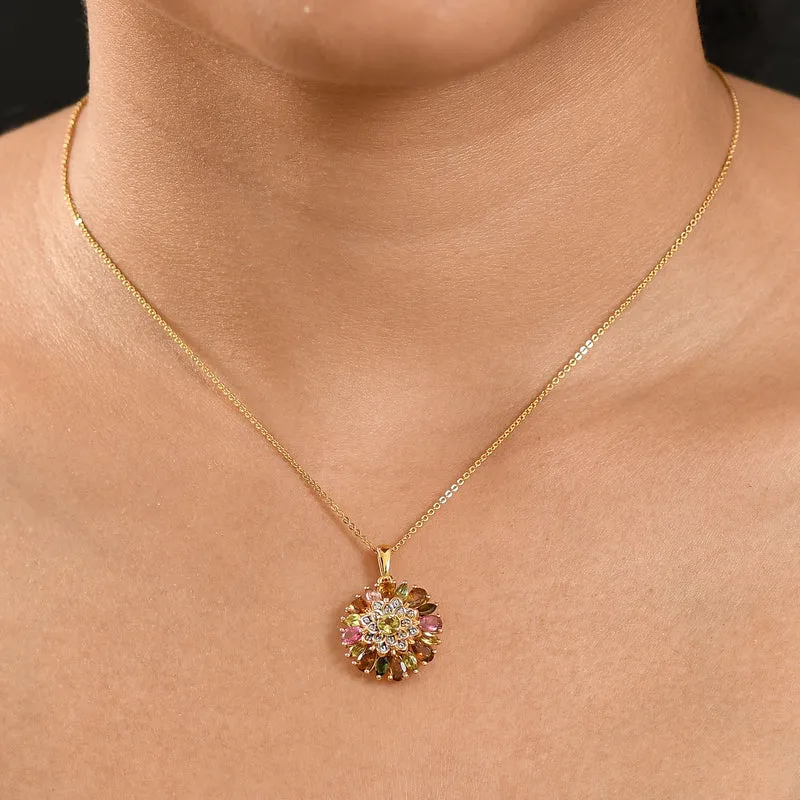 Naturblüte-Mehrfarbig-Turmalin Schmuckset 925 Silber 750 Gelbgold Vermeil ca. 2,83 ct.