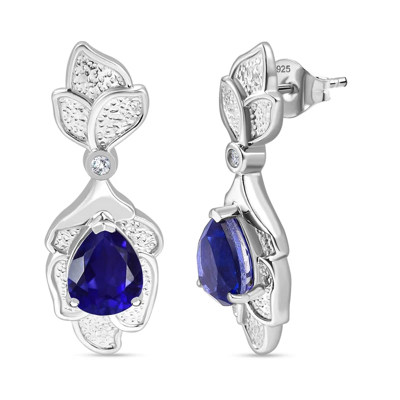 Tansanit-Farbe Quarz, Weißer Zirkon Ohrringe 925 Silber rhodiniert ca. 3.84 ct