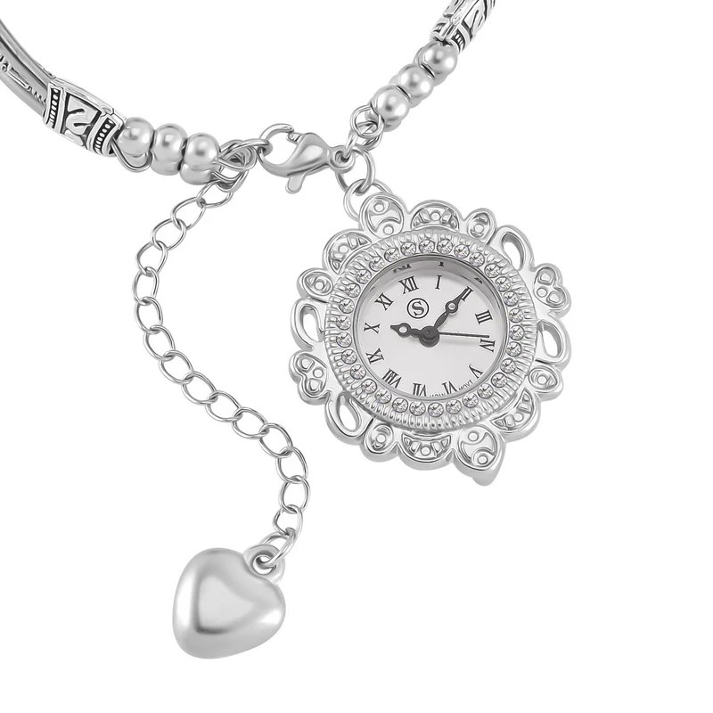 STRADA - Gelbes Tigerauge verstellbare Perlenarmbanduhr mit Legierungsgehäuse und japanischem Uhrwerk, 17-21 cm, Reiner Edelstahl