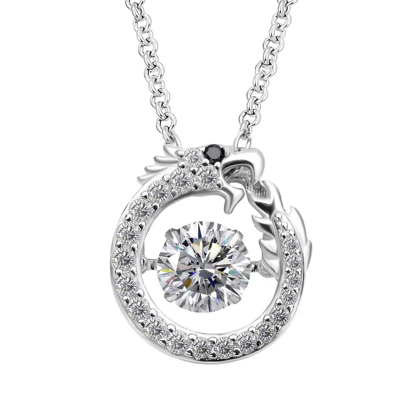 LUSTRO STELLA - Weißer Zirkonia Drachen Anhänger, 925 Silber rhodiniert mit 316L Edelstahl ca. 50 cm Kette