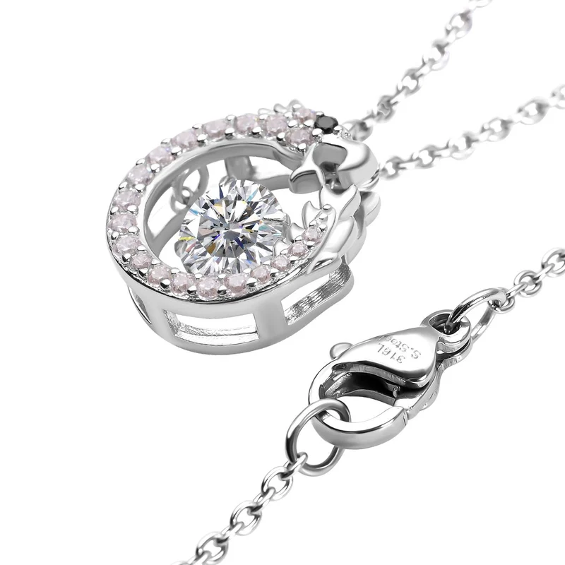 LUSTRO STELLA - Weißer Zirkonia Drachen Anhänger, 925 Silber rhodiniert mit 316L Edelstahl ca. 50 cm Kette