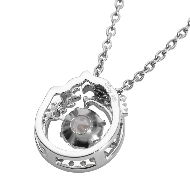 LUSTRO STELLA - Weißer Zirkonia Drachen Anhänger, 925 Silber rhodiniert mit 316L Edelstahl ca. 50 cm Kette