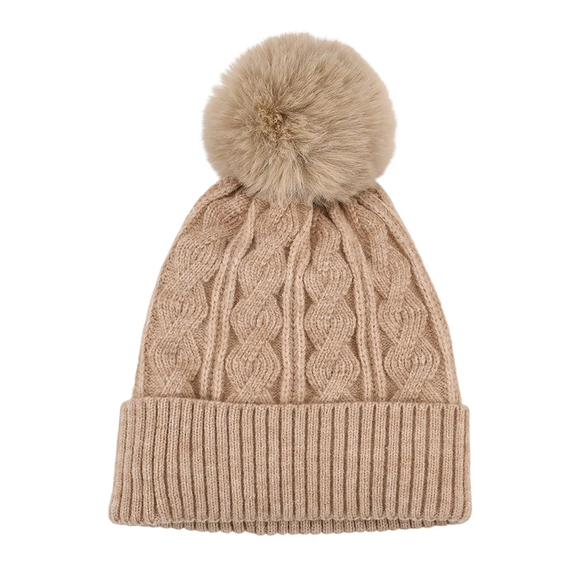 Strickmütze mit Bommel, weiches Mischgewebe, Einheitsgröße, Sandbeige