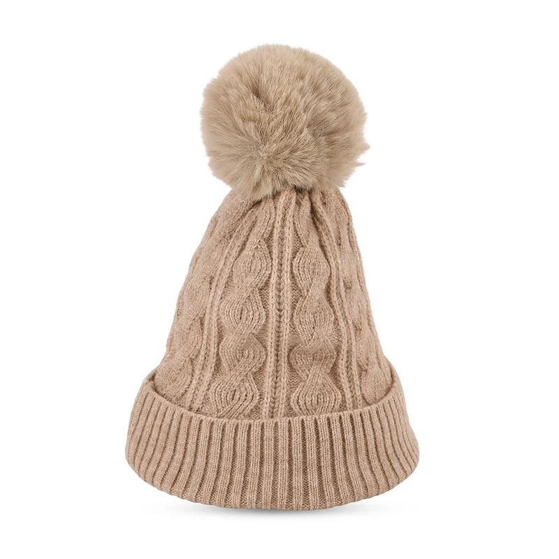 Strickmütze mit Bommel, weiches Mischgewebe, Einheitsgröße, Sandbeige