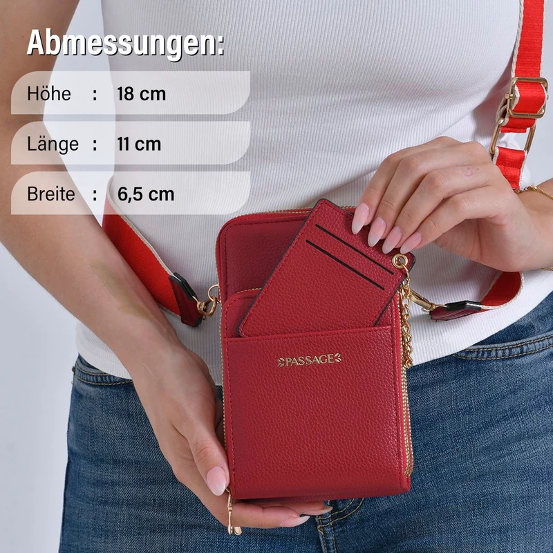 PASSAGE Crossbody-Handytasche mit Abnehmbarem Kartenhalter, 18x6.5x11cm, rosa