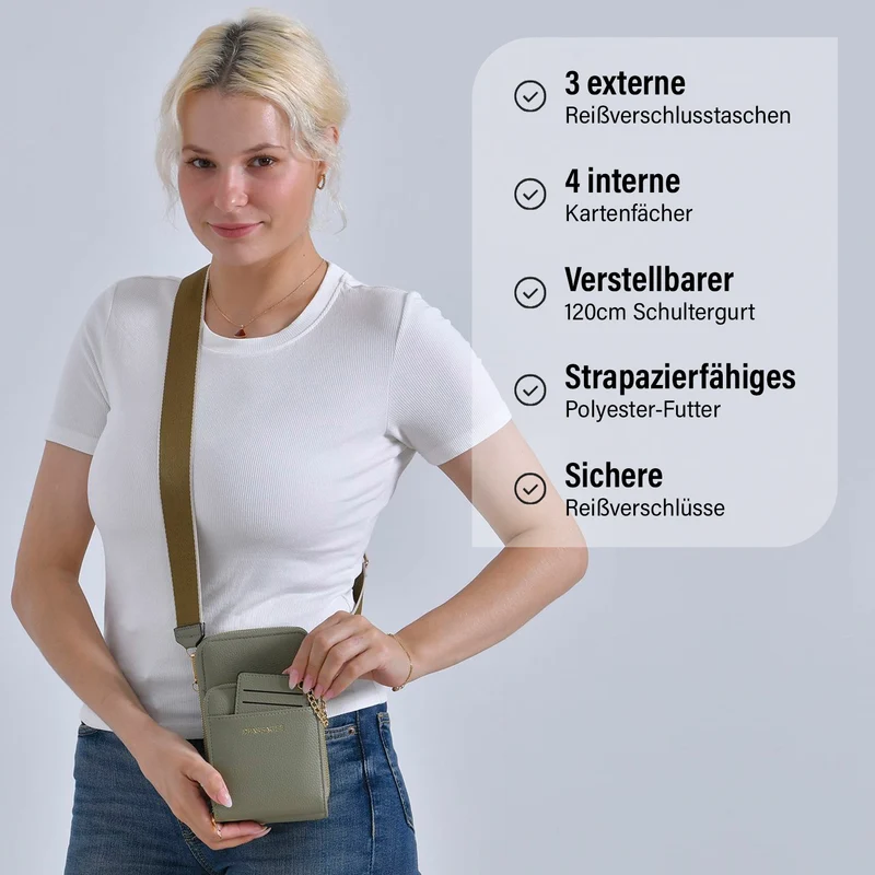 PASSAGE Crossbody-Handytasche mit Abnehmbarem Kartenhalter, 18x6.5x11cm, rosa