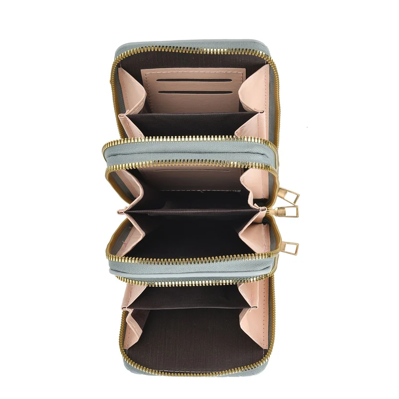 Designer-Umhängetasche mit Kartenfächern und RFID-Schutz und verstellbarem Riemen, 18 x 11 x 8 cm, Himmelblau