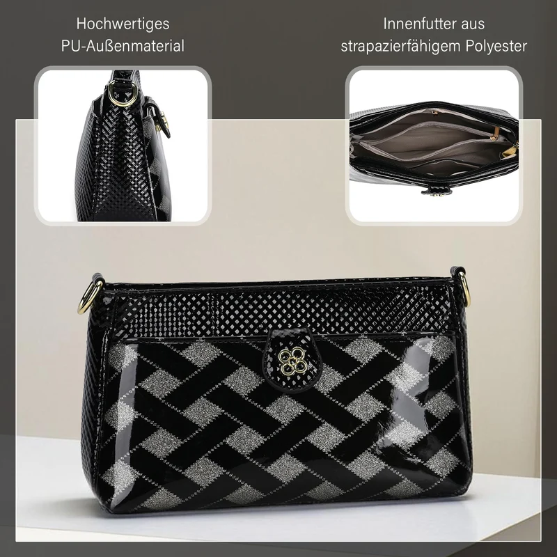 Stylische Sling-Umhängetasche mit klassischem schwarzem Zebramuster, vielseitigem Gurt und praktischen Fächern, 26x10x15 cm