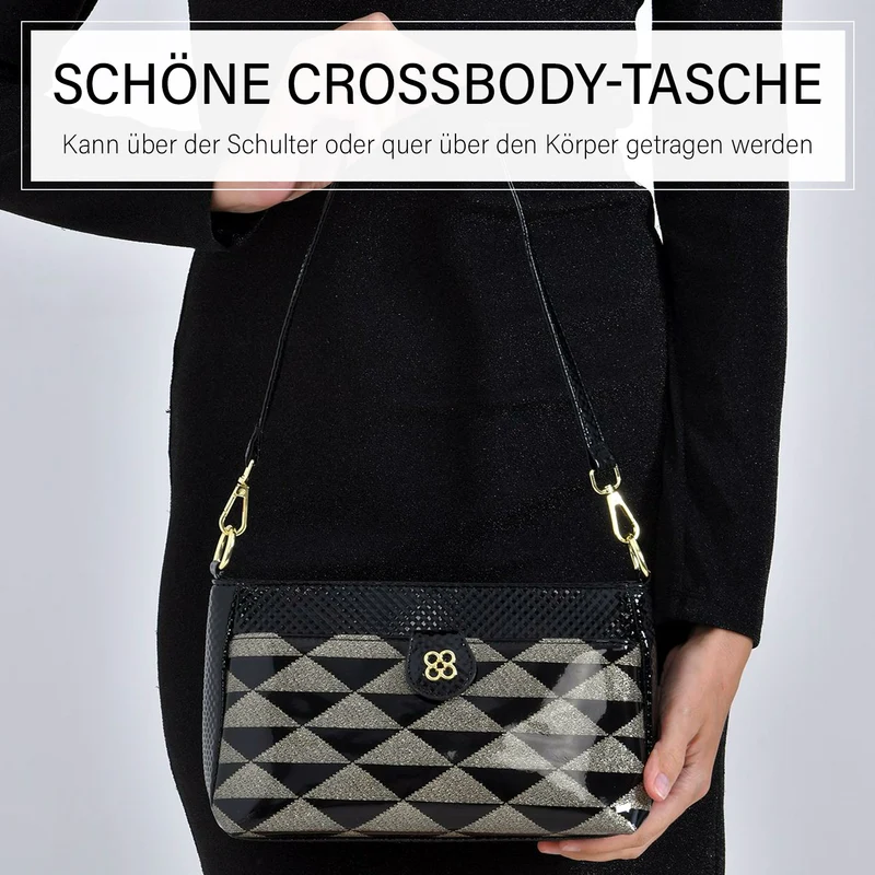 Stylische Sling-Umhängetasche mit klassischem schwarzem Zebramuster, vielseitigem Gurt und praktischen Fächern, 26x10x15 cm