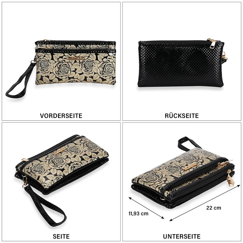 Sling Crossbody Bag, Stylische Silber-Umhängetasche, 3 Reißverschlussfächer, Vielseitiger 130 cm Gurt, PU-Außenseite, 100% Polyester-Futter, Kompakte Größe 22x12 cm, Silber