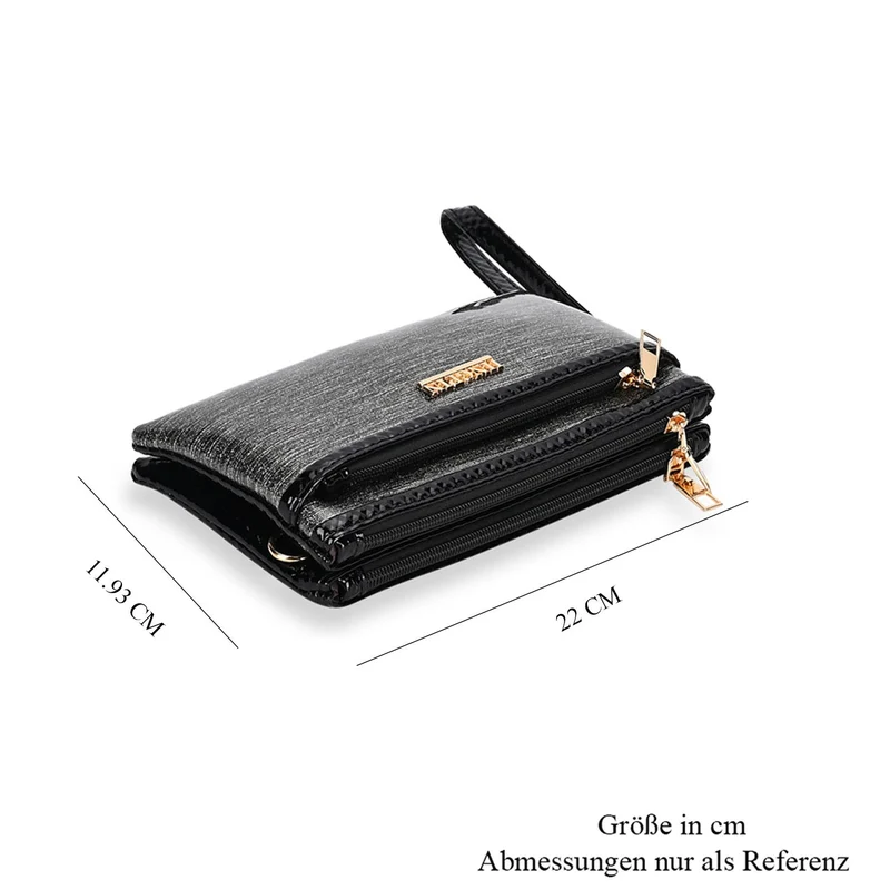 Sling Crossbody Bag, Stylische Silber-Umhängetasche, 3 Reißverschlussfächer, Vielseitiger 130 cm Gurt, PU-Außenseite, 100% Polyester-Futter, Kompakte Größe 22x12 cm, Silber