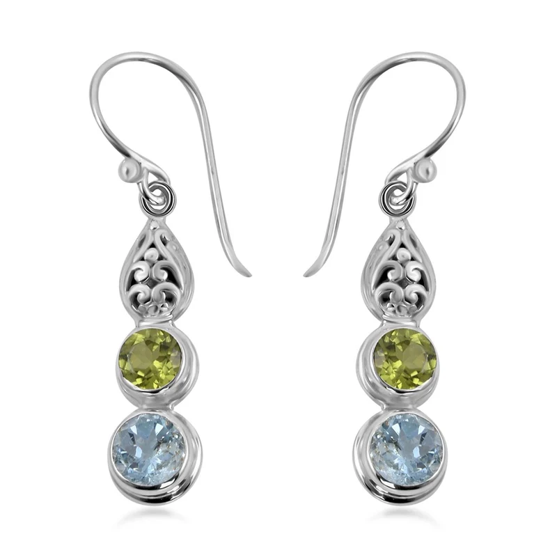 Royal Bali Kollektion - Himmelblauer Topas, Peridot Ohrringe 925 Silber ca. 3,81 ct