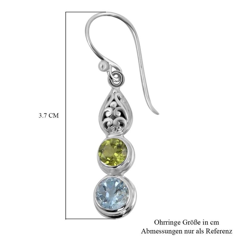 Royal Bali Kollektion - Himmelblauer Topas, Peridot Ohrringe 925 Silber ca. 3,81 ct