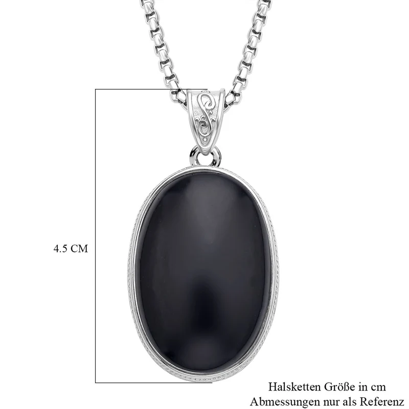 2er Set, Schwarzer Turmalin Anhänger mit Kette im Schmuckset, Edelstahl ca. 62,00 ct