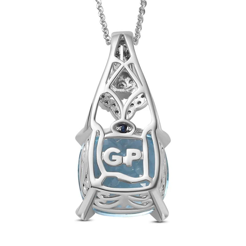 GP Bella Italia Kollektion - Himmelblaues Topas, weißes Zirkon Anhänger mit Kette , 925 Silber platiniert ca. 8.76 ct