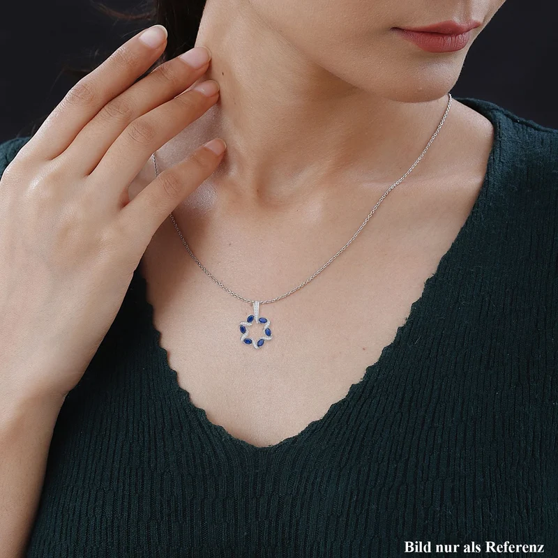 Blauer und weißer Zirkonia Anhänger mit Kette im Set, Messing