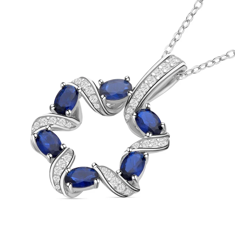 Blauer und weißer Zirkonia Anhänger mit Kette im Set, Messing