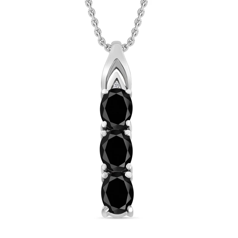 2er Set - Schwarzer Spinell Anhänger mit Kette und Ring, Edelstahl (Größe 20.00) ca. 10.12 ct