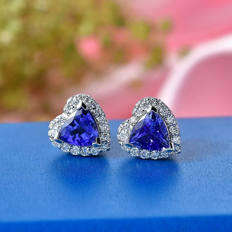 D'Joy AGI zertifizierte und geprüfte AA Tansanit und Moissanit Ohrringe, 925 Silber rhodiniert - (10-15 Werktage Lieferzeit) 2,29 ct.