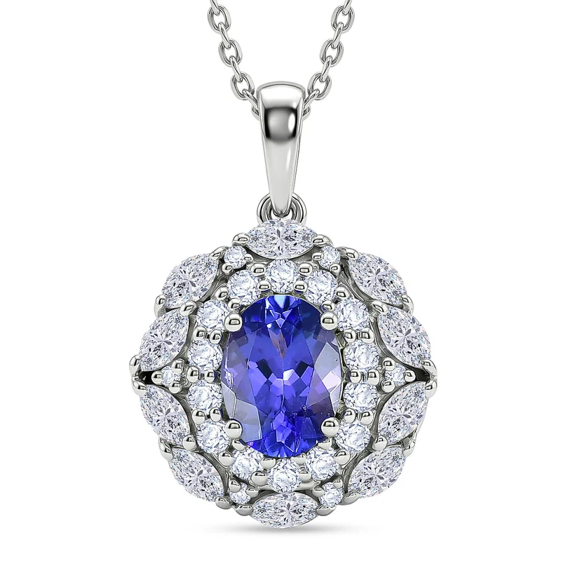 D'Joy AA Tansanit, Moissanit AGI zertifiziert Schmuckset (10-15 Werktage Lieferzeit) ca. 50 cm 925 Silber Rhodiniert ca. 2,48 ct.