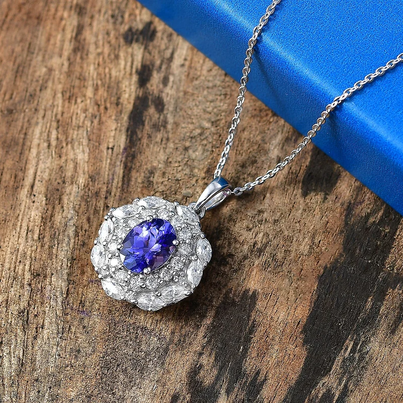 D'Joy AA Tansanit, Moissanit AGI zertifiziert Schmuckset (10-15 Werktage Lieferzeit) ca. 50 cm 925 Silber Rhodiniert ca. 2,48 ct.