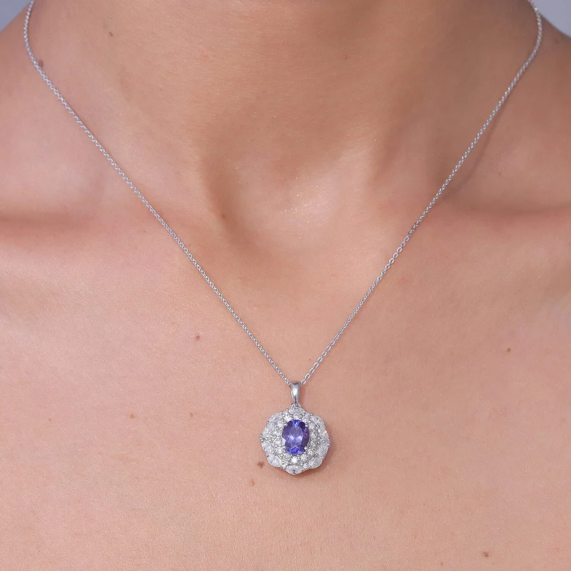 D'Joy AA Tansanit, Moissanit AGI zertifiziert Schmuckset (10-15 Werktage Lieferzeit) ca. 50 cm 925 Silber Rhodiniert ca. 2,48 ct.