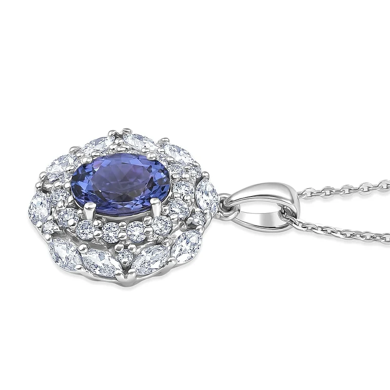 D'Joy AA Tansanit, Moissanit AGI zertifiziert Schmuckset (10-15 Werktage Lieferzeit) ca. 50 cm 925 Silber Rhodiniert ca. 2,48 ct.