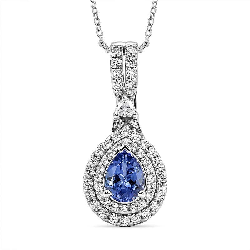 D'Joy AA Tansanit, Moissanit AGI zertifiziert Schmuckset (10-15 Werktage Lieferzeit) ca. 50 cm 925 Silber Rhodiniert ca. 1,83 ct.