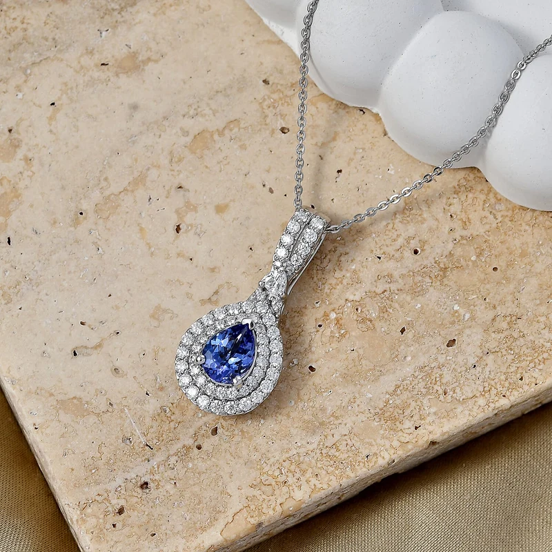 D'Joy AA Tansanit, Moissanit AGI zertifiziert Schmuckset (10-15 Werktage Lieferzeit) ca. 50 cm 925 Silber Rhodiniert ca. 1,83 ct.